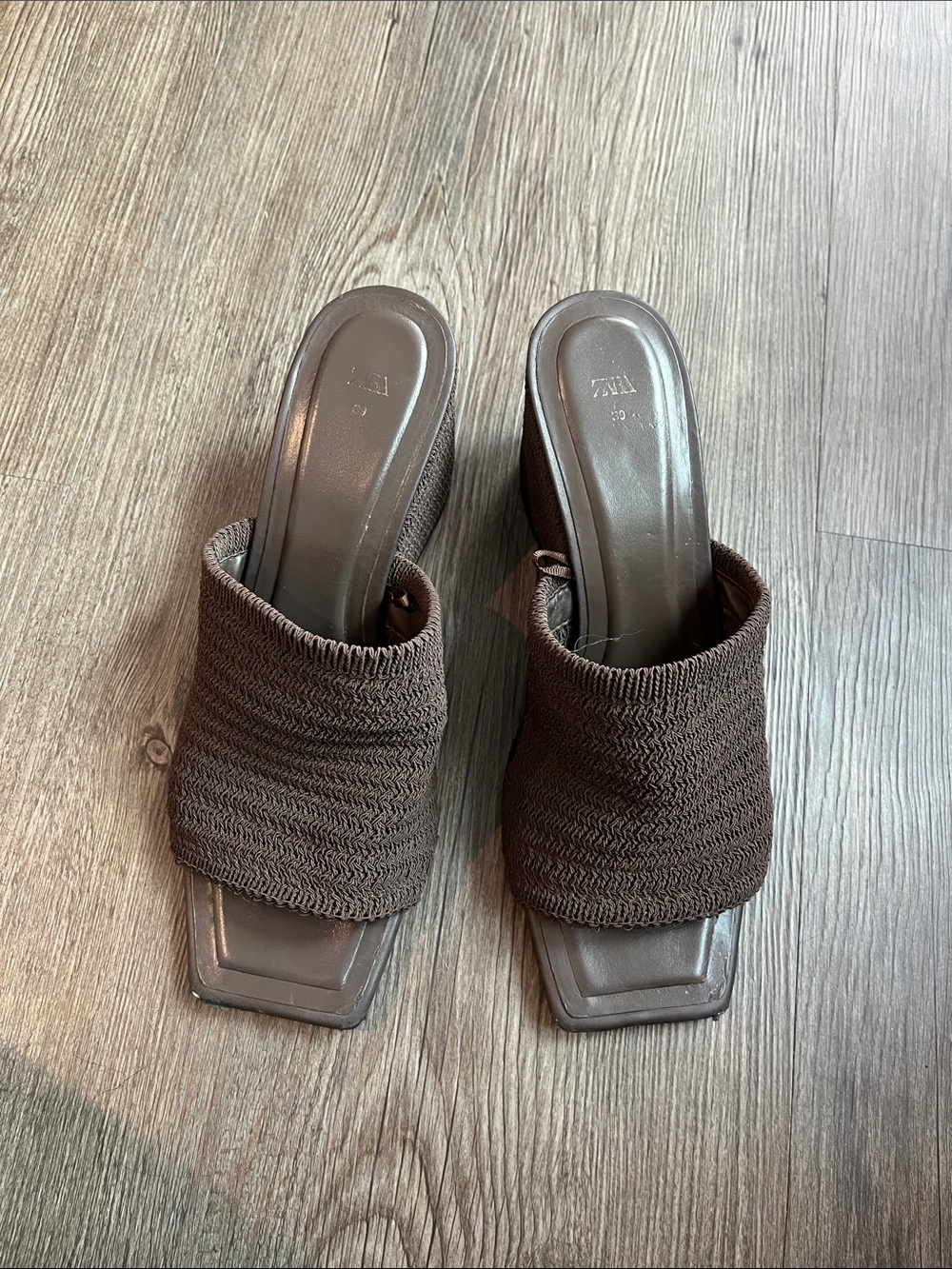 ZARA Knit Square-Toe Slide Mules